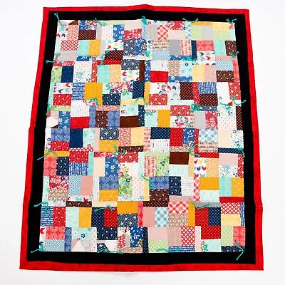 Handmade Quilt Baby Crib Lap Farm Country Cotton Fabrics Patchwork 37x44 Red • $39.98