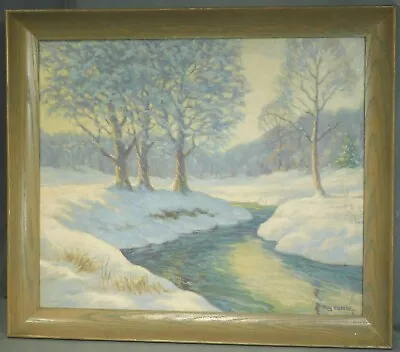 Vintage Indiana Impressionist Oil Canvas Snow Scene Roy Muncie Hoosier • $148