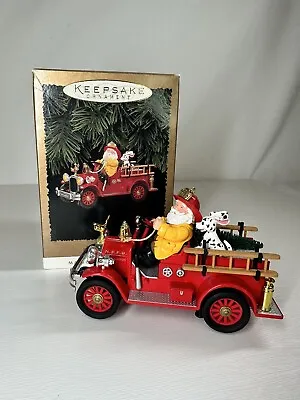 Hallmark Ornament 1996 North Pole Volunteers Santa Fire Engine Dog Magic Special • $22