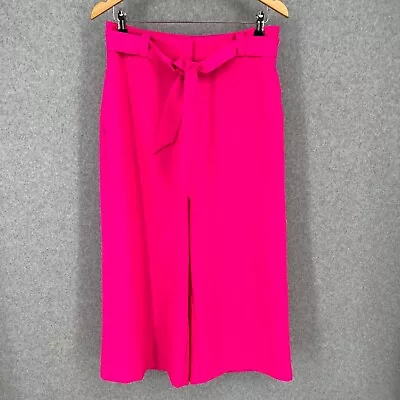 Vince Camuto Womens Wide Leg Crop Pants Size 8 Neon Hot Pink Barbie Belted Work • $29.93