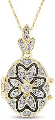 0.10 CT Natural Diamond Oval Vintage-Style Flower Locket In 14K  Gold Plated • $177.95