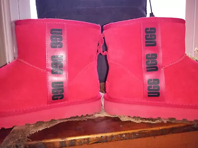 UGG Womens Red Classic Mini Side Logo Pull On Boot Size 11 • $59.99