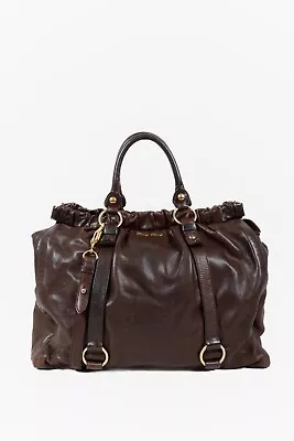 Miu Miu Espresso Vitello Lux Gathered Tote • $872.38