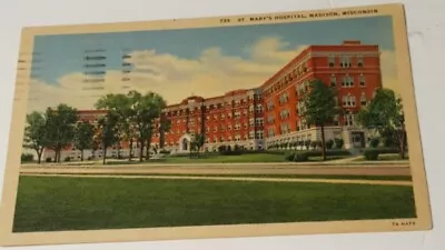 1940's Linen Postcard Saint Mary's Hospital Madison Wisconsin Front View • $3.93