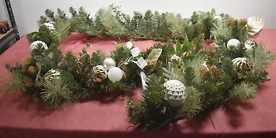 9FT Pre-Lit Decorated Garland Pine Cones Ornaments Silver & Gold (Doesnt Light) • $49.99