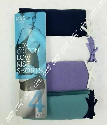 M & S Ladies 4 Pack Pure Cotton Low Rise Shorts Brief Knickers Underwear 8 • £5.95