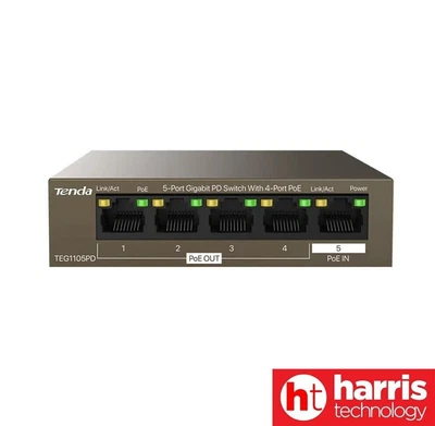 $60 • Buy Tenda TEG1105PD 5-Port Network Switch Gigabit Power Delivery With 4-Port PoE+