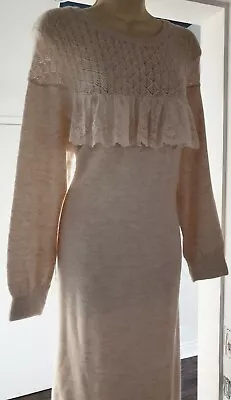 Cream Oatmeal Knitted Frilled Ruffle Longline Maxi Jumper Dress Size 16-18  • £25