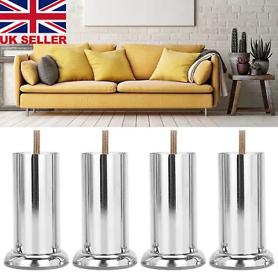 £7.99 • Buy 4x METAL CHROME LEGS FURNITURE FEET SOFA BEDS CHAIRS STOOLS CABINET 120mm HEIGHT