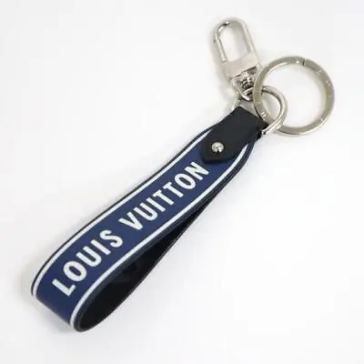 AUTHENTIC LOUIS VUITTON Dragonne Capital LV Key Ring Monogram Eclipse Navy Used • $288.62
