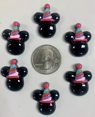 6pc Happy Birthday Party Hat Mickey Minnie Flatback Resins For Hairbow Center • $1.95