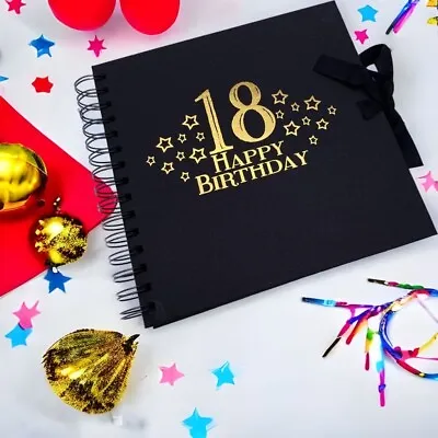 18th Birthday Black Scrapbook Guest Book Or Photo Album With Gold Script • £14.99