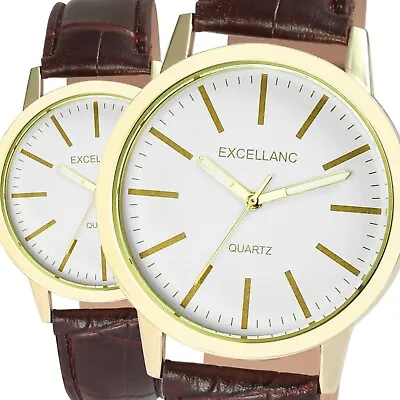 Classic Excellanc Men's Watch White Gold Braun Analogue Faux Leather Quartz • $62.46