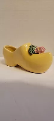 Vintage McCoy Wooden Dutch Shoe Planter Pottery Yellow Pink Tulip • $10