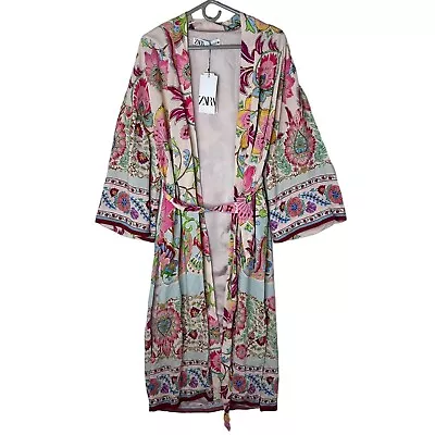 Zara Womens Printed Kimono Robe NWT Size XS Multicolor Beachy Boho Style 7864029 • $49.99