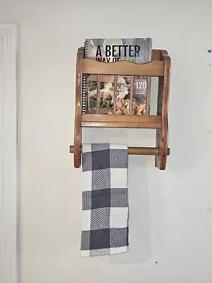 Vintage Wall Hanging Wooden Paper Towel Bar Magazine Rack Primitive Country • $28.75
