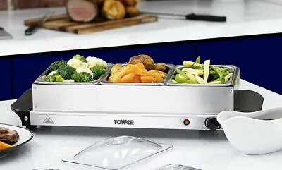 £29.99 • Buy Tower Portable Food Warmer Buffet Server 3 X 1.5l Hot Plate Pan Bain Marie  
