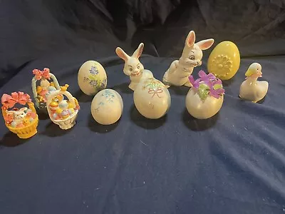 Lot Of 11 Vintage Ceramic Miniature Easter Bunnies Rabbits And Eggs • $12