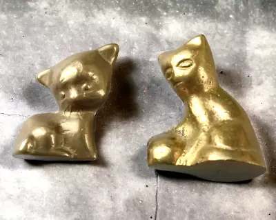 Lot 2 Vintage Miniature Solid Brass Cat Kitten Figure Figurine Sculpture Statue • $12.50