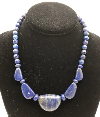 Vintage HSN Jay King DTR Sterling Silver Blue Lapis Lazuli Beaded Necklace 16+  • $65
