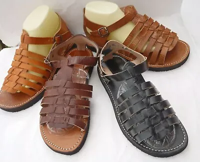 MENS 100% MOROCCAN LEATHER ROMAN SANDALS * 4 COLOURS *  6 Sizes • £26.99