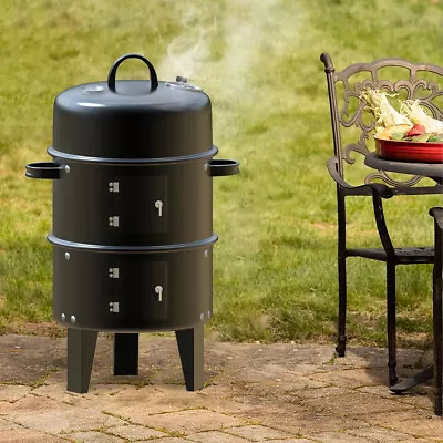 Tall Charcoal Smoker Oven Outdoor Garden BBQ Grill Fire Pit Patio Temperature UK • £55.95