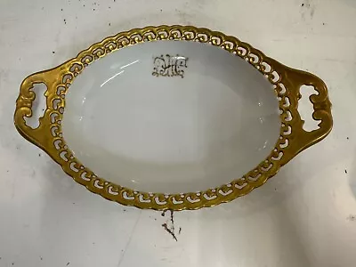 Vintage Schonwald Bavarian Porcelain Ornate Serving Bowl W/ Handles & Gold Dec. • $50