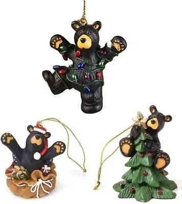 $34.99 • Buy Jeff Fleming Bearfoots Black Bear Christmas Tree Santa (3) Pc Ornaments Set