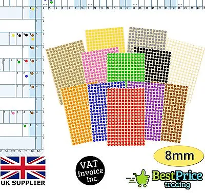 Year Wall Planner Calendar Holiday Multi-Coloured 8mm DOT STICKERS *Diary • £0.99