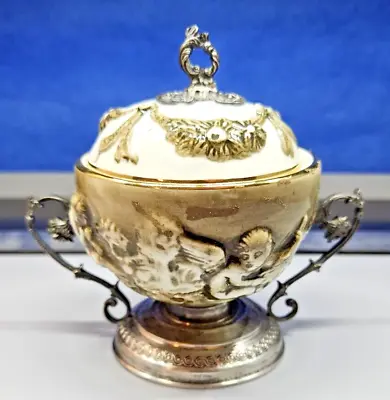 Porcelain Lidded Bowl With Silver Mounts (solid 800 Silver Mounts) • $40