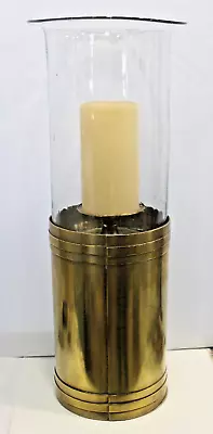 Antique Vintage Brass Blown Glass Hurricane Candle Holder Mission 20  Tall Large • $395
