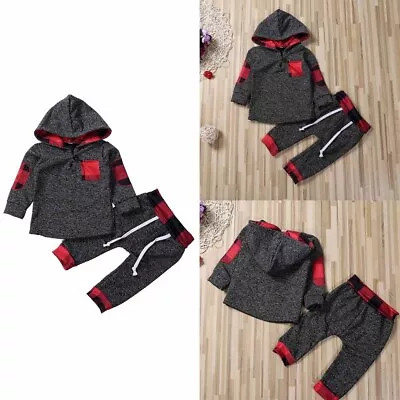 Newborn Infant Baby Boy Hooded Romper Tops Pants Tracksuit Clothes Outfits Set • $28.59