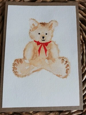 £2.90 • Buy Hand Painted Watercolour Greetings Card, Teddy Bear