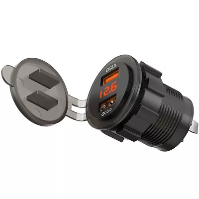 Dual USB Quick Charger 3.0 Socket With Voltmeter Car Boat Marine Charger Adapter • £7.15