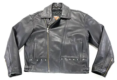 Harley Davidson Mens Fatboy Riding Jacket M Black Leather Studs Vintage Flstf • $269