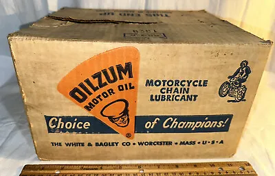 $9.99 • Buy Antique Oilzum Motor Motorcycle Chain Oil Display Box Empty Held 12 Tin Cans Wow