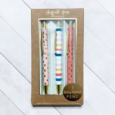 Colorful Dot Stripe Set 3 Refillable Ballpoint Pens Metal Designer Fashion • $25.95