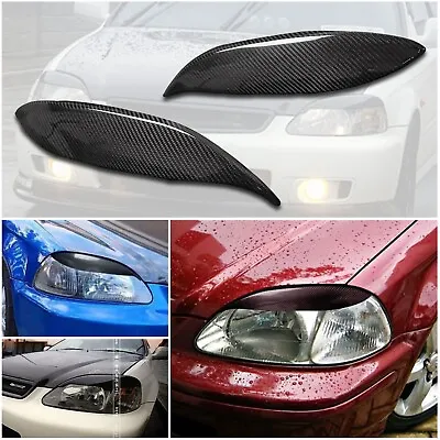 Real Carbon Fiber Eye Brow Lid Eyelid Headlight Cover For Honda Civic 96 97 1998 • $49.99