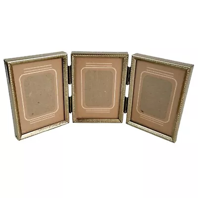 Vintage Tri-Fold Hinged Photo Frame Mini Gold Tone Metal Art Deco Mat Triple 3 • $34.99