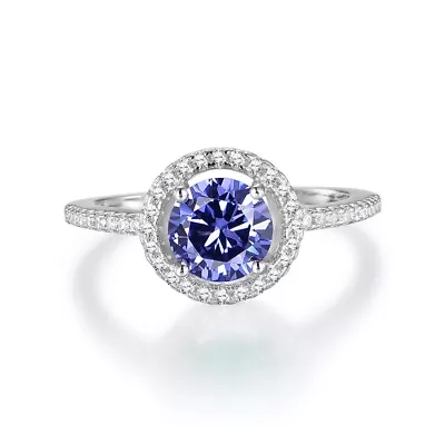 Ladies Solid 925 Sterling Silver 1 Carat Tanzanite & White Sapphire Cluster Ring • £30.15