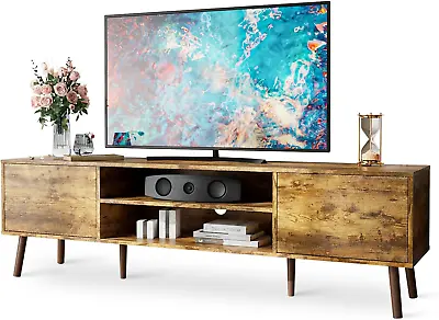 Mid-Century Modern TV Stand For 80 Inch TV Console Media Cabinet With Door Wood • $417.80