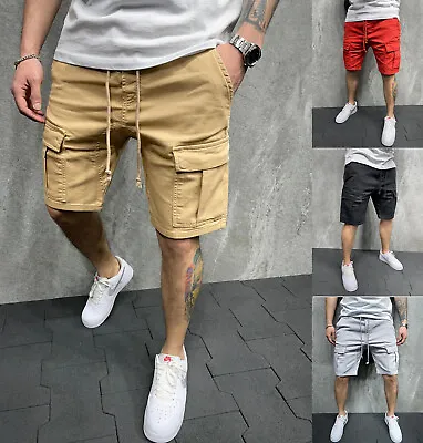 Mens Casual Chino Pocket Cargo Shorts Sport Joggers Pants Trousers Summer Gym • $20.59