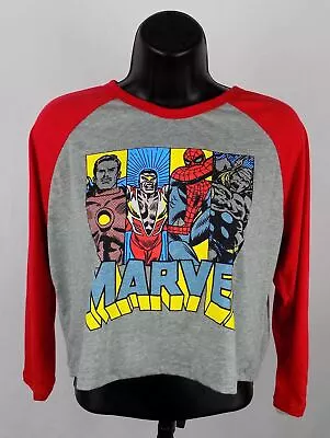 Marvel Comics Shirt Women's XS Gray 3/4 Crop Top Shirt Iron Man Thor New ST154 • $29.04