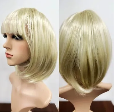 Blonde Bob Wig Short Hair Brunette Cosplay Cute Costume Fancy Dress Fringe • £8.99