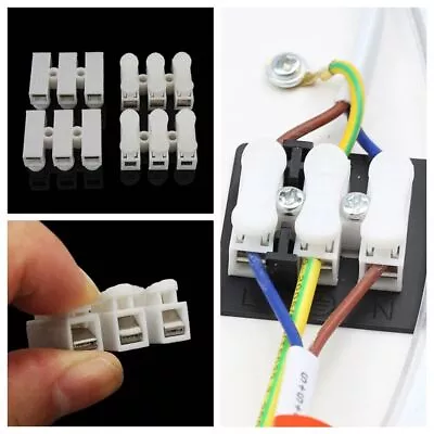 50Pcs Cable Clamp Quick Splice Terminal Block Spring Wire Connectors 3 Way CH-3 • £2.99