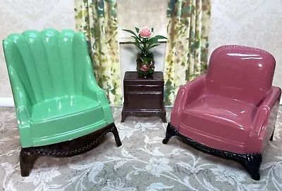 Plasco LIVING ROOM CHAIR SET  Vintage Dollhouse Furniture Renwal Plastic 1:16 • $11.99