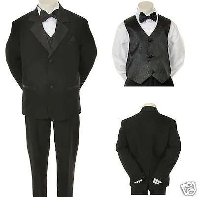 $29.99 • Buy Baby Toddler & BOY Formal Wedding Ring Bearer Graduation Tuxedo Suit Black  