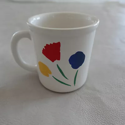 Marimekko Pfaltzgraff Mug White Floral Tulips Made In USA Coffee Cup • $15