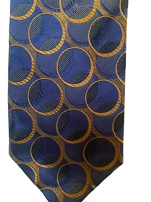 Fratelli Moda Mens 100% Silk Necktie Blue Gold Geometric Abstract Tie Italy NEW • $10