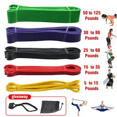 $35.72 • Buy Set Of 5 Heavy Duty Resistance Band Loop Power Gym Fitness Exercise Yoga Workout
